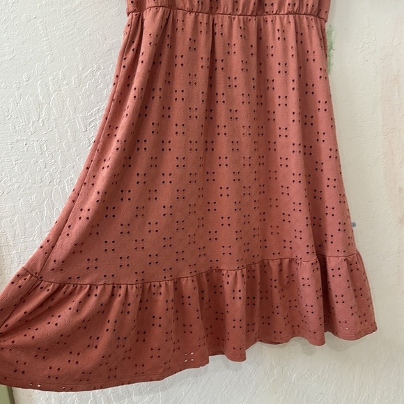 DownEast Pink Eyelet Flutter Sleeve Lined Midi Dress Size Large - Picture 6 of 10